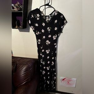 Urban Outfitters UO maxi dark floral side slit tie back open back dress SZ M